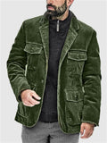 Male Trendy Solid Lapel Corduroy Jacket Coats