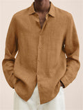 Vintage Long Sleeve Button Up Linen Shirt for Men