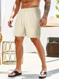 Male Solid Color Multi-Pocket Drawstring Corduroy Shorts