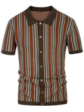 Men's Thai Stripe Lapel Short Sleeve Slim Fit Knit Shirt