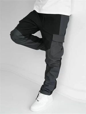 Men's Black Multi Pockets Patchwork Loose Cargo Pants