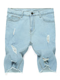 Men's Simple Light Blue Frayed Denim Shorts