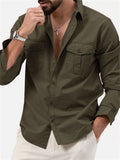 Autumn Long Sleeve Lapel Collar Chest Pocket Male Shirt