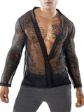 Deep V-neck Transparent Mesh Shirts for Male