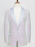 Men's Luxury Notched Collar Single Button Sparkling Sequins Formal Blazer