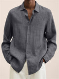 Vintage Long Sleeve Button Up Linen Shirt for Men