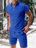 Male Fashion Pure Color Waffle Short Sleeve T-shirt Shorts Suits