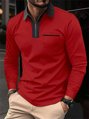 Men's Fall V Neck Long Sleeve Fitted Polo Shirt