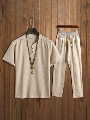 Men's Comfy Cotton Linen Shirt Pants Set