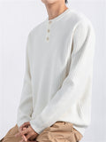 Men's Soft Comfort Henley Collar Solid Ribbed Sweater