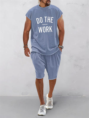 Male "Do The Work" Letter Print Shirt Shorts Sports Suit