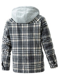 Male Winter Fleece Lined Plaid Hooded Coats