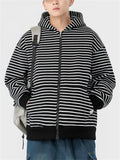 Men's Casual Zebra Stripes Plush Lining Zipper Hoodies