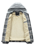 Male Winter Fleece Lined Plaid Hooded Coats