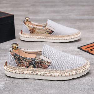 Men's Side Floral Print Patchwork Fisherman Canvas Shoes