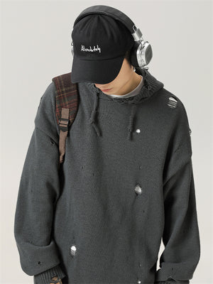 Ripped Loose Knitted Hoodies for Men