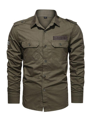 Mens Casual Military Solid Color Cargo Shirts