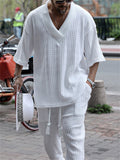 Men's Cozy Solid Color Knitting Shirt & Shorts Set