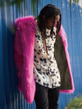 Fashionable Men's Pink Hooded Faux Fur Coat