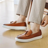 Smooth Leather Tassels Slip-on Flats for Male