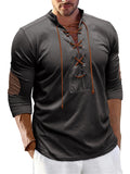 Men's Vintage Long Sleeve Stand Collar Lace-up Henley Shirt