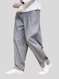 Men's Fashion Drawstring Striped Linen Pants