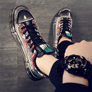 Men's Chinese Inspired Dragon Print Lace Up Sneakers