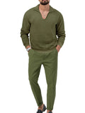 Male Leisure Waffle Long-sleeved Tops Trousers Two-piece Set