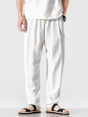 Men's Comfort Elastic Waist Regular Fit Linen Pants