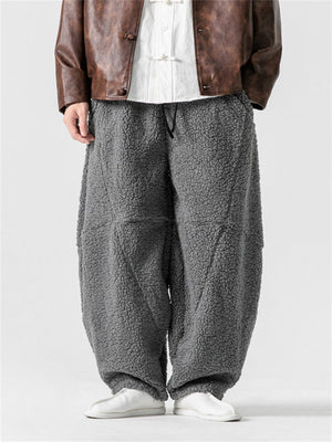 Oriental Style Thickened Lamb Wool Pants for Men