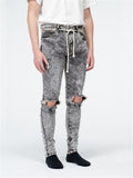 Male Vintage Stylish Grey Skinny Hole Jeans