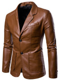 Faux Leather Single-breasted Slim Fit Formal Coat for Men