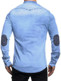 Men's Colour Block Faux Suede Denim Long Sleeve Shirt