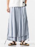 Men's Zen Style Side Slit Lace Up Layered Linen Pants