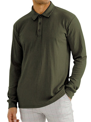 Men's Fall Lapel Long Sleeve Stripe Texture Golf Shirt