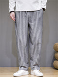 Men's Fashion Drawstring Striped Linen Pants