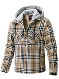 Male Winter Fleece Lined Plaid Hooded Coats