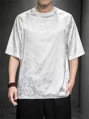 Men's Summer Casual Round Neck Dragon Jacquard T-shirts