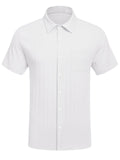 Men's Summer Stripe Textured Lapel Short Sleeve Shirt