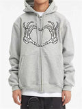 Street Skeleton Hand Print Zipper Hoodies for Men