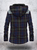 Men's Plush Liner Thickened Stylish Plaid Hooded Coat