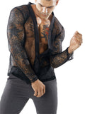 Deep V-neck Transparent Mesh Shirts for Male