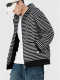 Men's Casual Zebra Stripes Plush Lining Zipper Hoodies