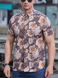 Feather & Paisley & Floral Print Holiday Short Sleeve Shirt for Men