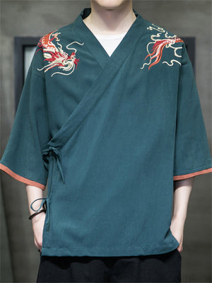 Vintage Chinese Style Dragon Embroidered Shirts for Men