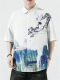 Chinese Landscape Ink Painting Vintage Shirt for Men