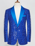 Men's Luxury Notched Collar Single Button Sparkling Sequins Formal Blazer