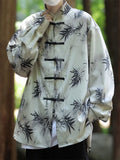 Chinese Stand Collar Button Ink Bamboo Shirt for Men