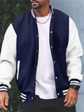 Men's Trendy Stand Collar Button Up Splicing Baseball Jacket