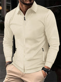 Men's Casual Slim Fit Lapel Zip Up Jacket with Pocket